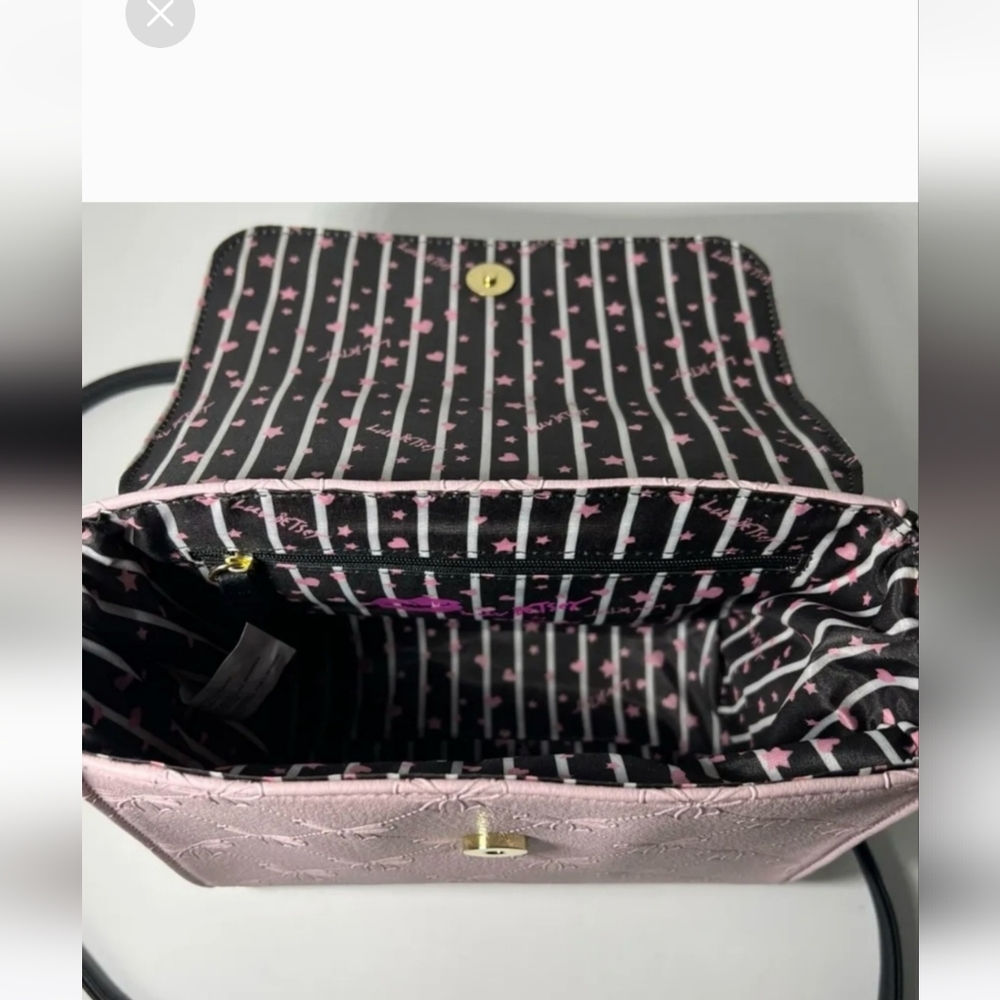 NWT Luv Betsey Johnson Lavender Butterfly Lbaddy Blush Stripe Crossbody Bag - Picture 2 of 4